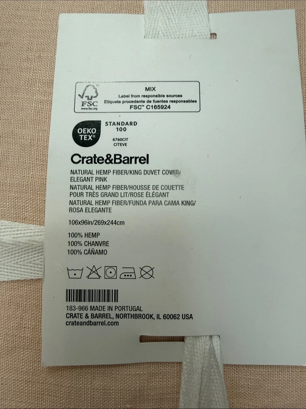 Crate&Barrel King Duvet Cover in Soft Pink - NWT plus 3 euro shams